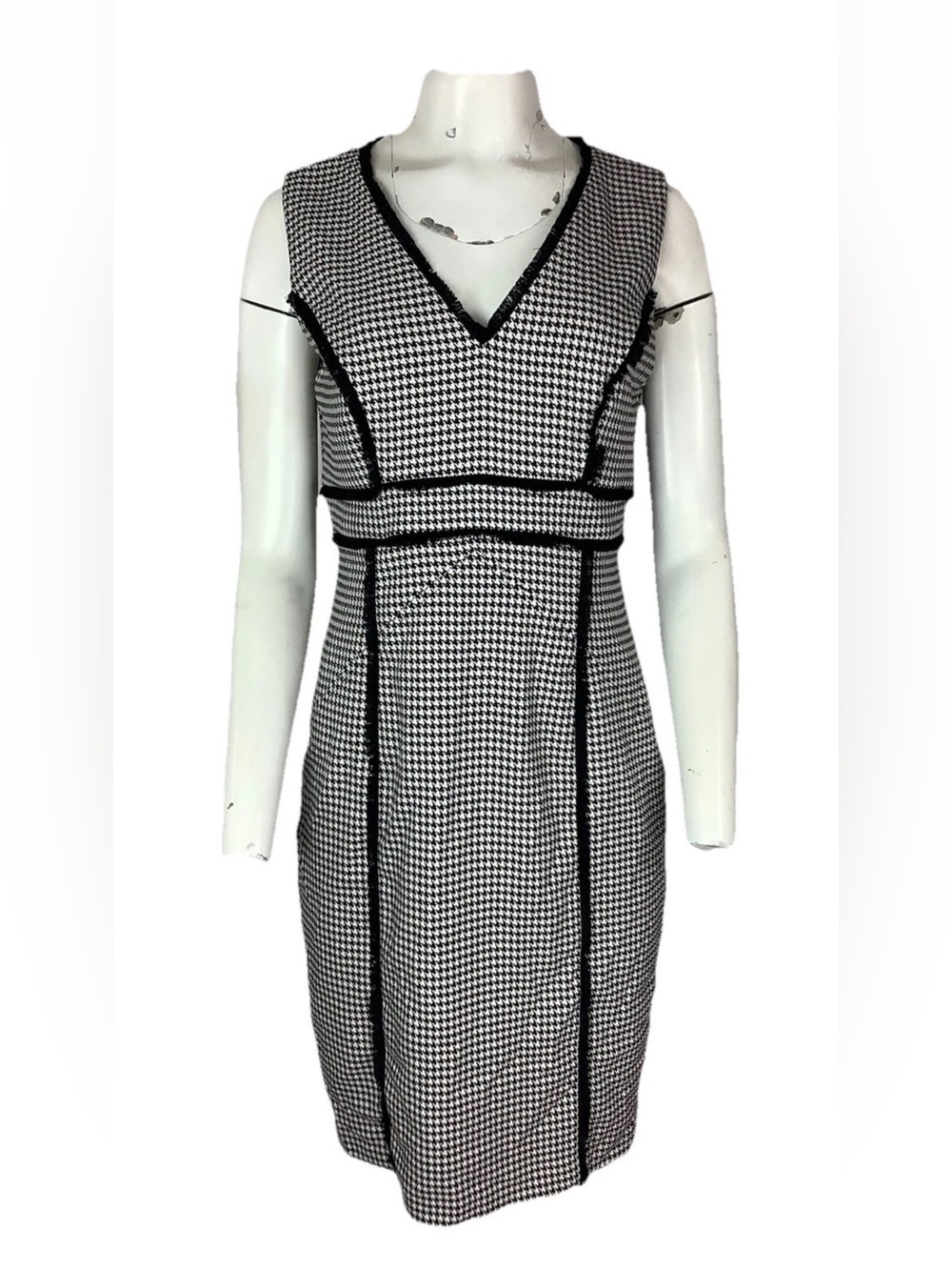 Karl Lagerfeld Sz 10 Houndstooth Print Sheath Business Office Dress Black